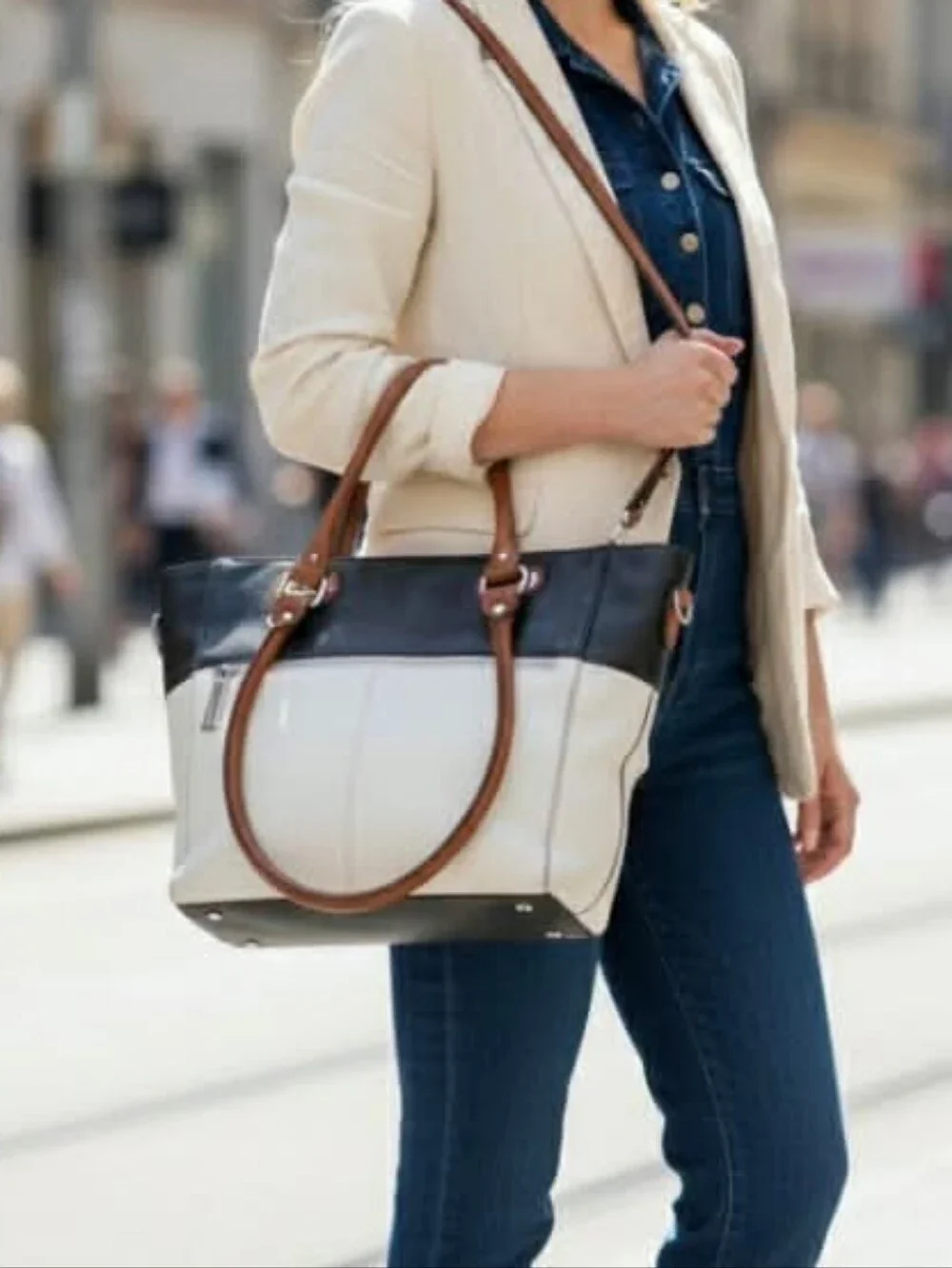 Tignanello Black, Cream & Brown Leather Tote